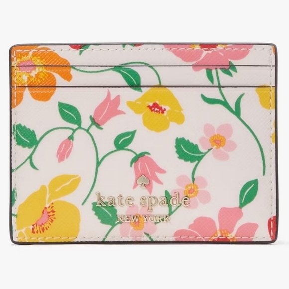 🔹Kate spade🔹 Pink Multi Boxed Madison Strawberry Garden Small Slim Card Holder - Picture 3 of 8